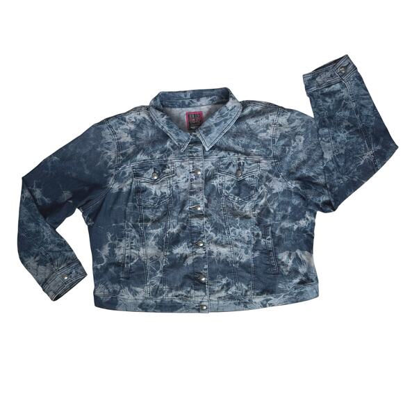 Torrid Tie Dye Womens Blue Denim Jacket Plus Size 3X 22-24 Trucker Casual Hippie - Picture 1 of 13